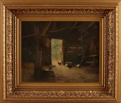 Johan Hendrik Kaemmerer, Stalinterieur met kippen, Olieverf op linnen
