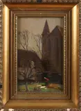 Ype Wenning, Binnenhof achter kerk, Olieverf op paneel