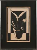 Onduid. gesig., Bloempot met cactus, Houtsnede