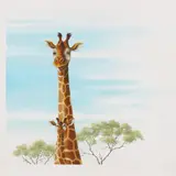 Chris Overbeeke, Giraffenmoeder met jong, Olieverf op paneel