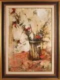 M. de Gallard, Glazen vaas met bloemen, Olieverf op linnen