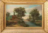 Hollands romantisch landschap by H.J. Rijkelijkshuijsen, Olieverf op paneel, offered Oct 2018