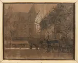 Louis Soonius, Stadsgezicht met koetsen en figuren, 1923, Stadsgezicht met koetsen en figuren