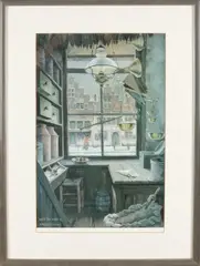 Anton Pieck, Kruideniers interieur, Lithografie op papier