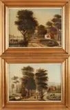 Landschappen met figuren by pendant Twee maal Hollandse school, Olieverf op paneel, offered Oct 2018
