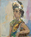 J. Singa, Balinese dame, Olieverf op paneel