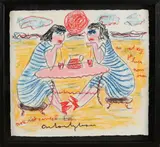 Anton Heyboer, Twee dames op strand, Pastel op papier