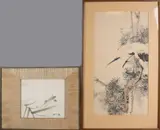 Twee oude Chinese aquarellen, Kraanvogel+Vis, Twee oude Chinese aquarellen