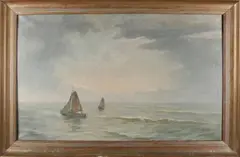 Evert Bomhof, Platbodems op de Zuiderzee, Olieverf op linnen