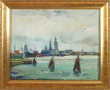 Roger Reyniers, Havengezicht met dukdalven, Olieverf op linnen