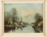 C. Wolters, Hollands riviergezicht, Olieverf op linnen