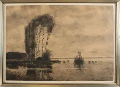 Albertus Gerhard Hulshoff Pol, Loosdrechtse plassen, Houtskool op papier