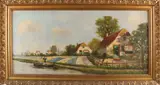 Monogram A.R., Boerenhuizen met bloembollenvelden, Olieverf op paneel