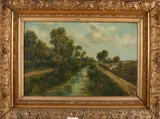 B. Malaes, Landschap met wandelaar en sloot, Olieverf op linnen