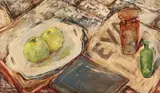 M.E. Willemse-Vervloet, Stilleven met appels, Olieverf op paneel