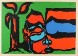 Jan G. van Loon, Abstract gezicht, Lithografie op papier op aluminium