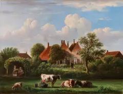 Jan van Ravenswaay, Hollandse boerderij, Verso etiket origineel Jan van Ravenzwaay Oosterhout etc