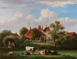 Jan van Ravenswaay, Hollandse boerderij, Verso etiket origineel Jan van Ravenzwaay Oosterhout etc