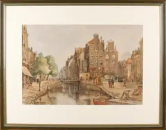 Herman Paradies, Stadsgezicht met gracht, Aquarel op papier