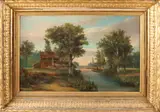 Hollands romantisch landschap by H.J. Rijkelijkshuijsen, Olieverf op paneel, offered Jul 2018