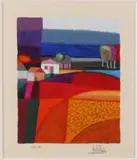 Ootmarsum Ton Schulten, Coulissen landschap/Groene weide., Zeefdruk op papier