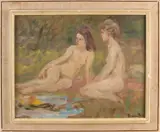 Onduid. gesign., Twee naakte dames, Olieverf op paneel