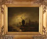 Pieter Hendrik Lodewijk Jonxis, Dorpsgezicht met windmolen, Olieverf op paneel