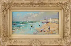 Huib Daniëls, Hollands strandgezicht, Olieverf op paneel