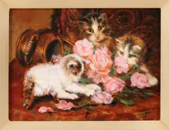 J.W. van Trirum, Spelende poezen, Olieverf op paneel