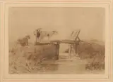 J.M. Vrolijk, Kalveren voor houten bruggetje, Sepia op papier