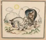 Hans Füsser, Slapende soldaat in paardenkar, Aquarel op papier