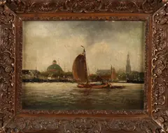 A. Martens, Zeilboot Amsterdam, Olieverf op linnen
