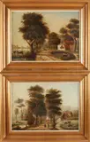 Landschappen met figuren by pendant Twee maal Hollandse school, Olieverf op paneel, offered Jul 2018