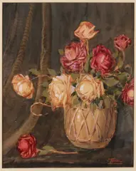 C. Terlouw, Vaas met rozen, Gouache op papier