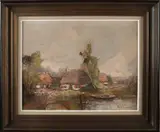 Onduid. gesign., Boerderij aan het water met roeiboot