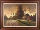 J. van Dijk, Hollands landschap bij avond