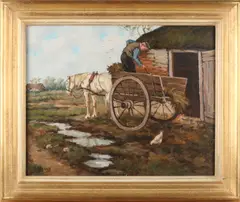 Philips Koninck, Boer bij paardenkar, Olieverf op linnen