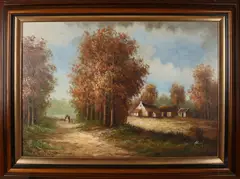 H. Kamp, Landschap met boerderij, Olieverf op linnen