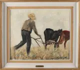Renée Keuller, Boer met paardenspan, Olieverf op linnen