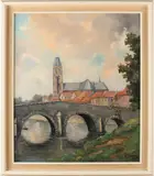 B. Lourens, Dorpsgezicht met burg en kerk, Olieverf op paneel