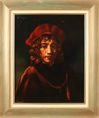 B. Taning, Portret jonge Rembrandt, Olieverf op linnen