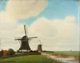 Gerard Baksteen, Landschap met molens, Olieverf op linnen