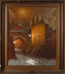 W.F. Smith, Winters stadsgezicht, Olieverf op linnen