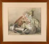 Onduid. gesign., Stilleven met gemberpot, bloemen., 1898, Aquarel op papier