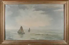 Evert Bomhof, Platbodems op de Zuiderzee, Olieverf op linnen
