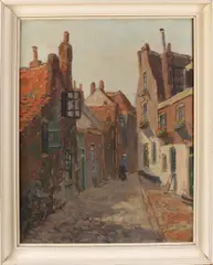 J. Klein, Hollandse dorpstraat, Olieverf op linnen
