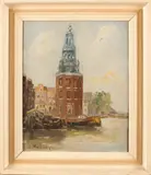 J. Koster, Havengezicht Amsterdam, Olieverf op linnen