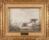 Jacob van Strij, Landschap met koeien, Gemengde techniek op papier