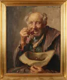 W. van Nieuwenhoven, Oude man eet kersen, Olieverf op linnen