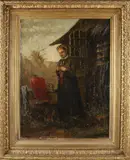 Onduid. gesig., Meisje bij schuur